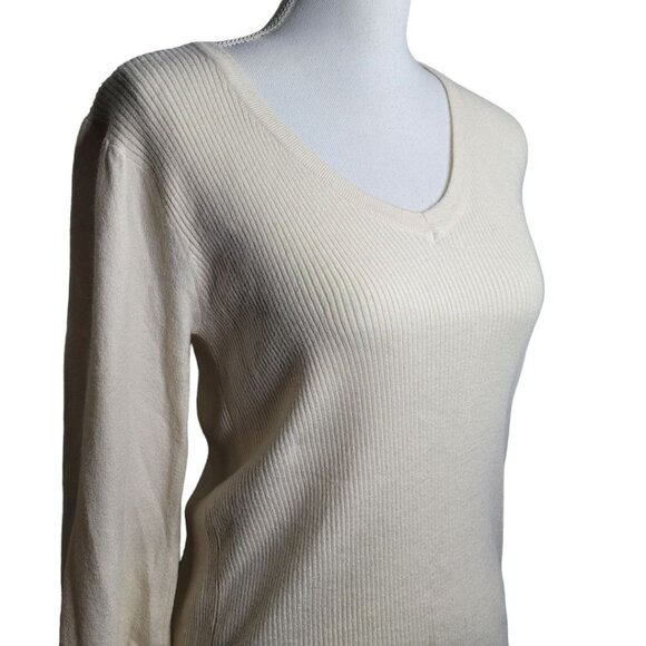 Ophelia Roe Sweater V Neck Bish Sleeve Yellow Ribbed Pullover Soft Womens Small - Picture 11 of 11